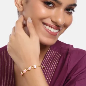 Estele Gold Plated Enchanting Lotus Designer Cuff Bracelet with Pink Enamel for Girl's & Women