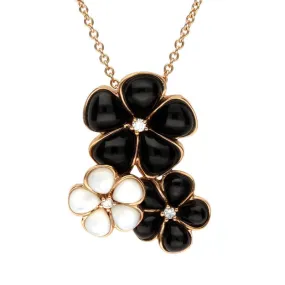 18ct Rose Gold Flower Whitby Jet and Mother Of Pearl Necklace D