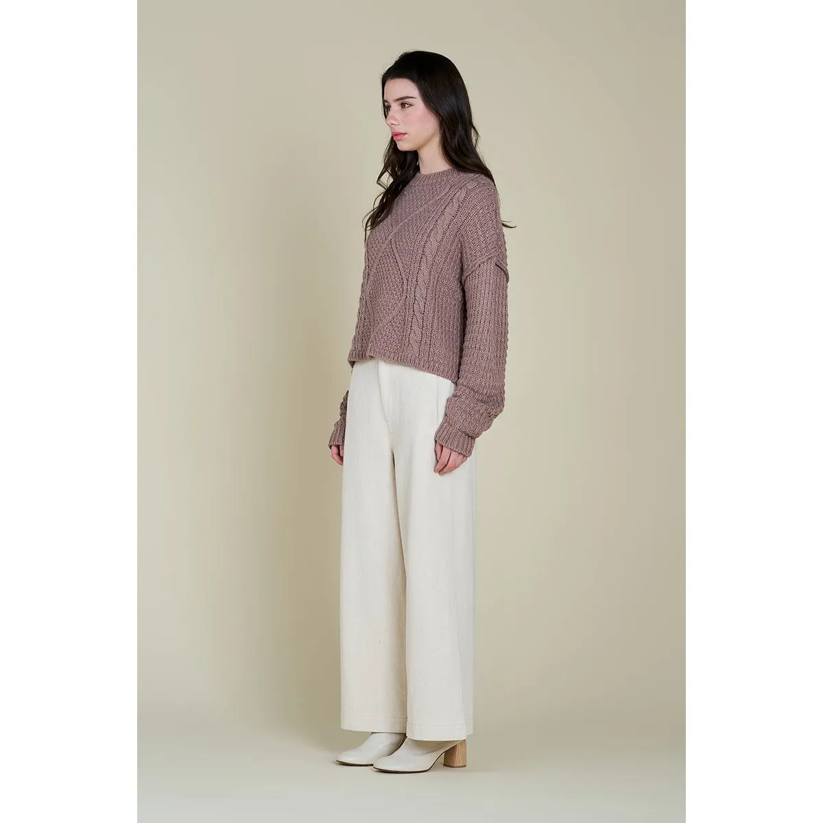 Alice Grade and Gather Cable Front Crop Sweater