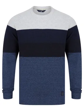 Andoh Crew Neck Textured Knit Cotton Rich Colour Block Jumper in Light Grey Marl - Tokyo Laundry