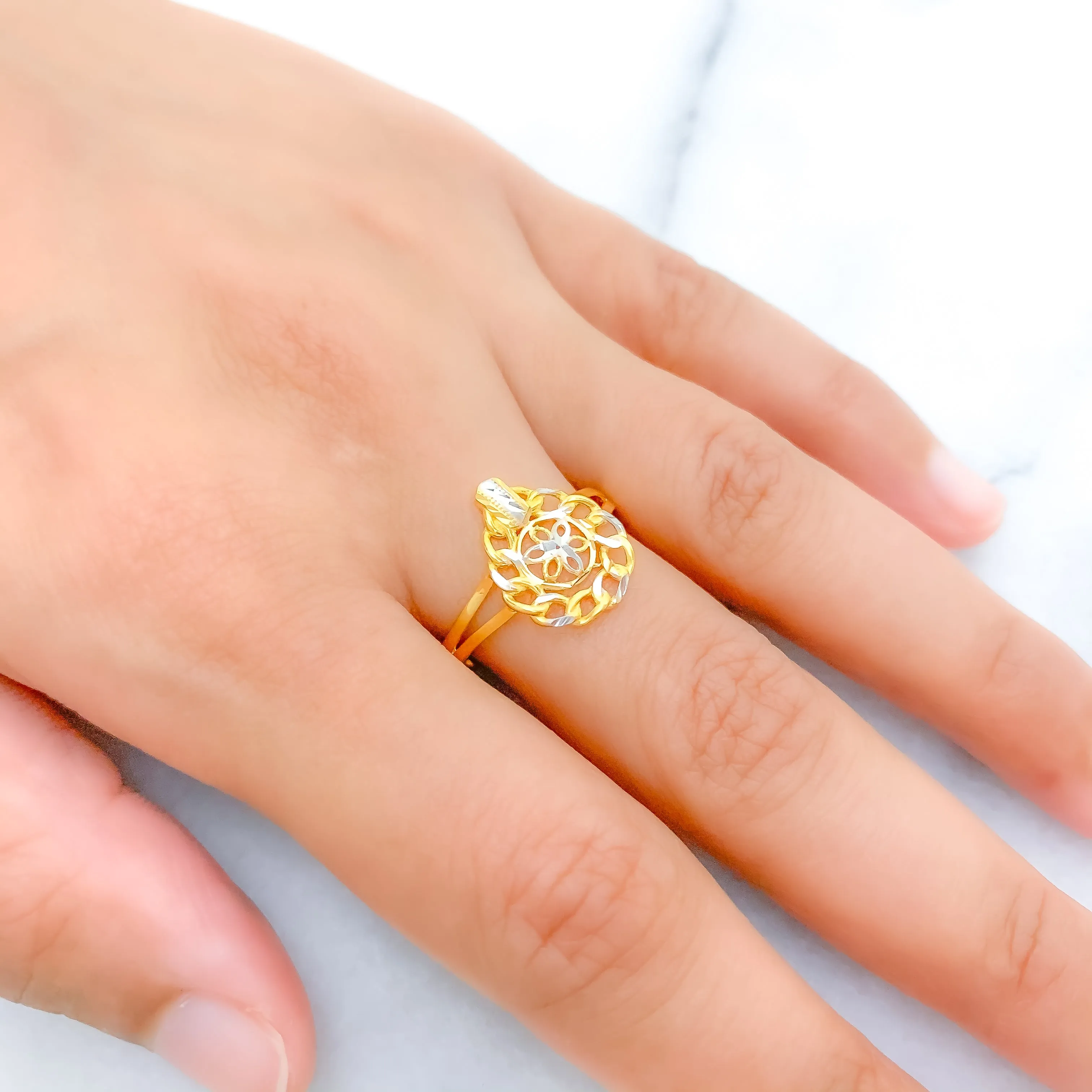 Attractive Dual Tone Flower Ring