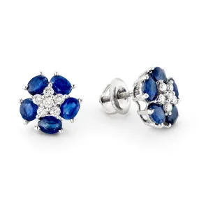 Blue Sapphire Flower Studs