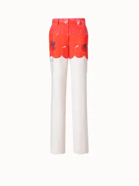 Cotton Silk Double-Face Cargo Pant with Poppy Print