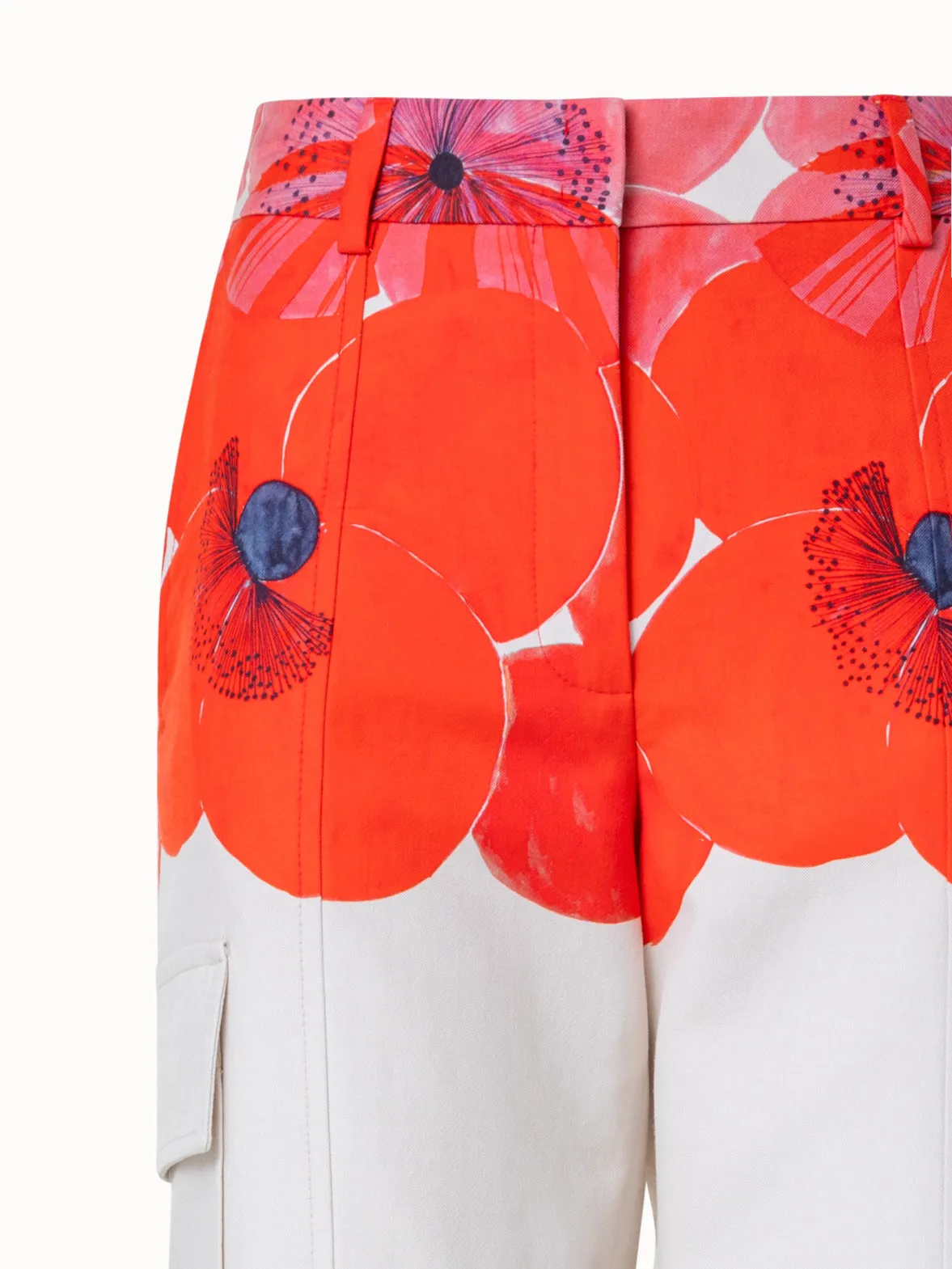 Cotton Silk Double-Face Cargo Pant with Poppy Print