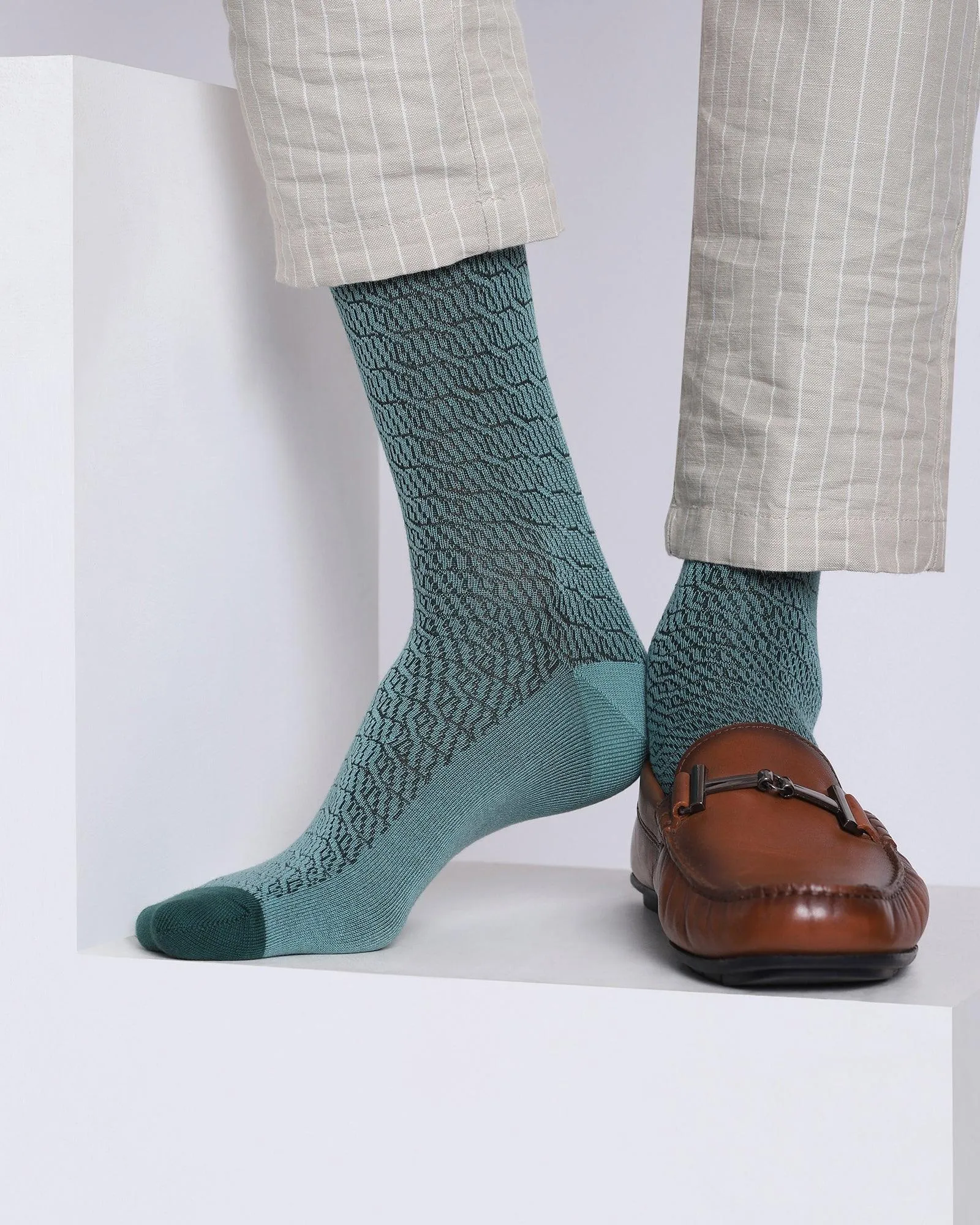 Cotton Turquoise Textured Socks - Onida