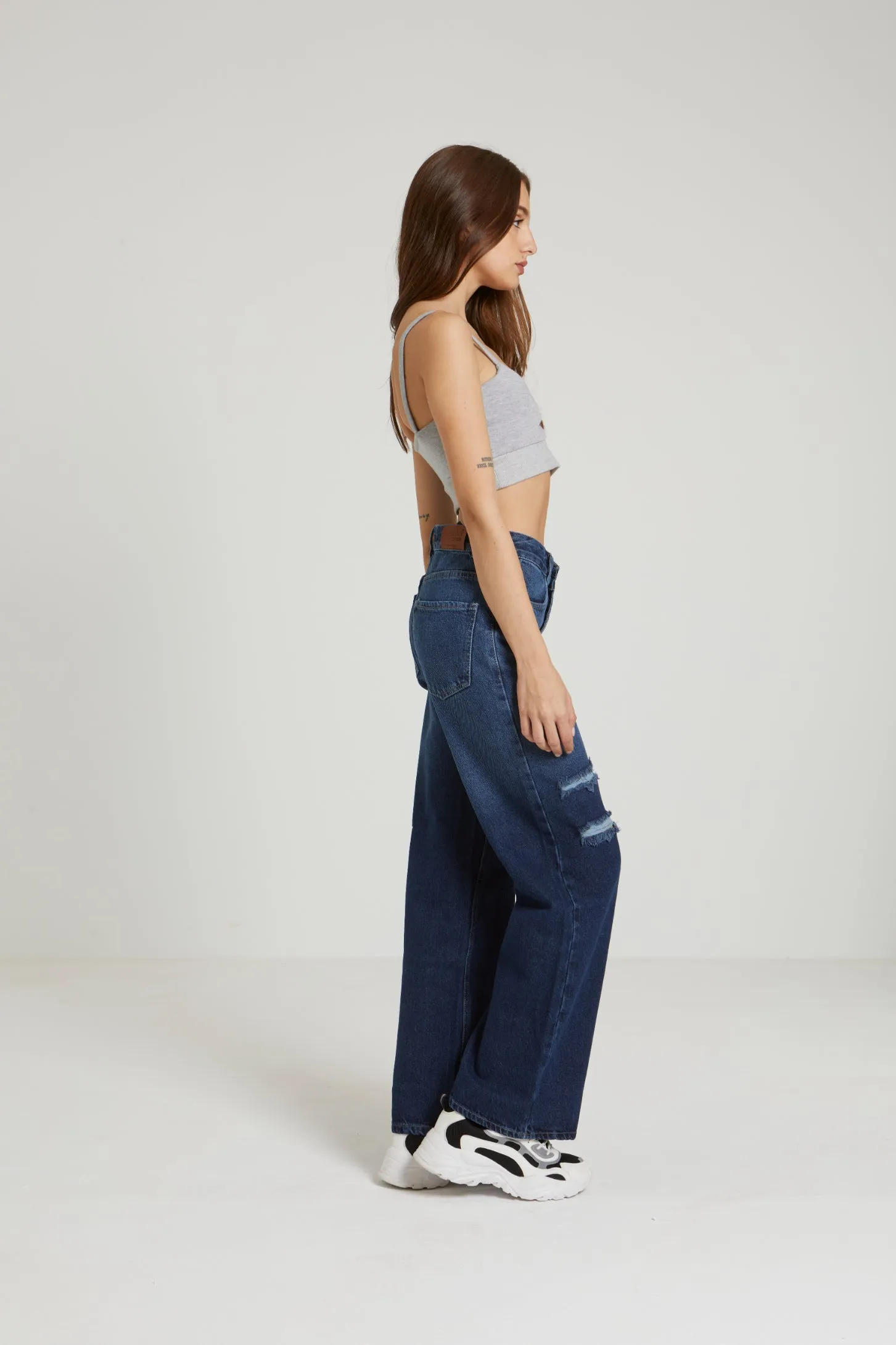 HIGH WAIST WIDE LEG JEANS - NAVY