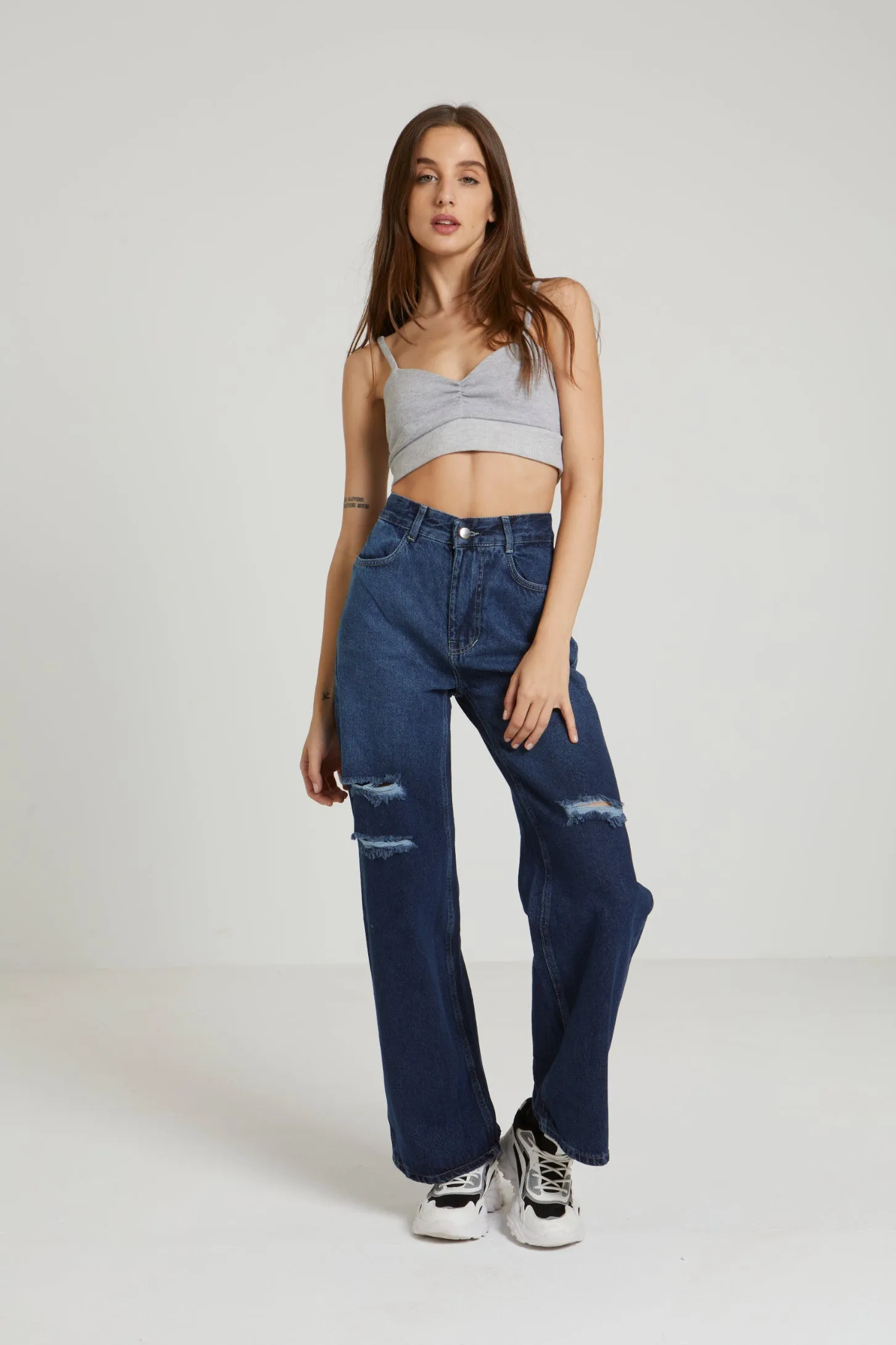 HIGH WAIST WIDE LEG JEANS - NAVY