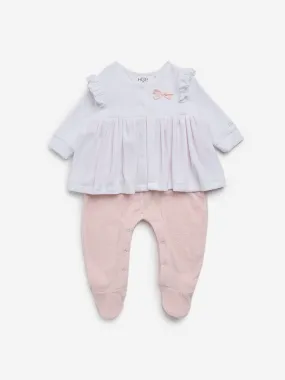 HOP Baby Pink Ribbon-Detailed Cotton Blend Top and Pants Set