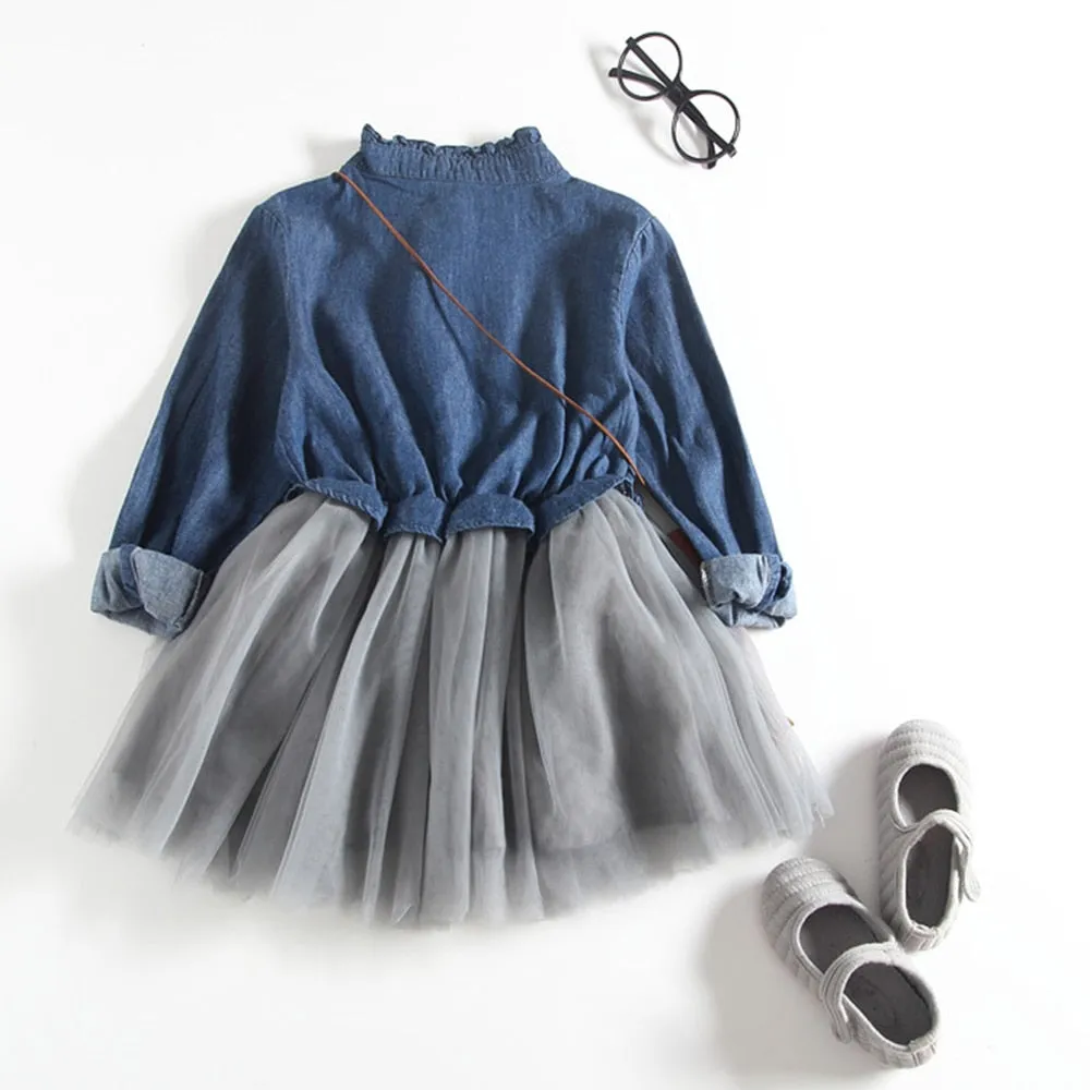 New Arrival Long Sleeve Pleated Design Toddler Children Clothing Kids Dresses For Girls