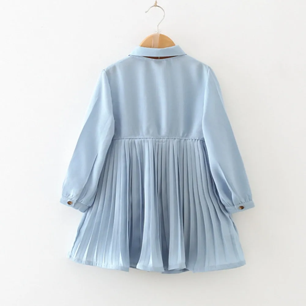 New Arrival Long Sleeve Pleated Design Toddler Children Clothing Kids Dresses For Girls