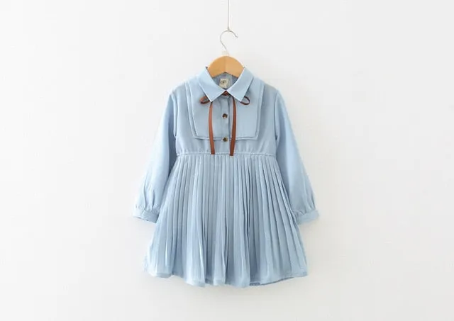 New Arrival Long Sleeve Pleated Design Toddler Children Clothing Kids Dresses For Girls