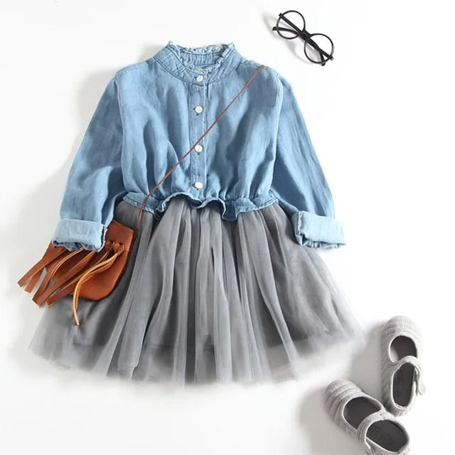 New Arrival Long Sleeve Pleated Design Toddler Children Clothing Kids Dresses For Girls