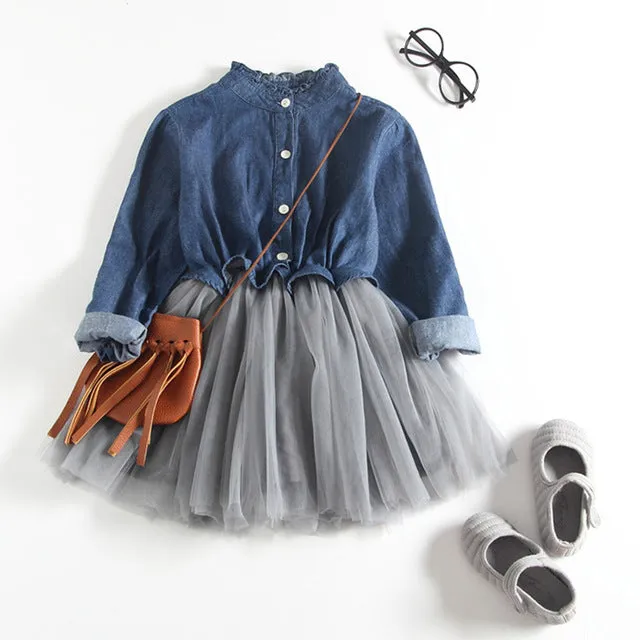 New Arrival Long Sleeve Pleated Design Toddler Children Clothing Kids Dresses For Girls