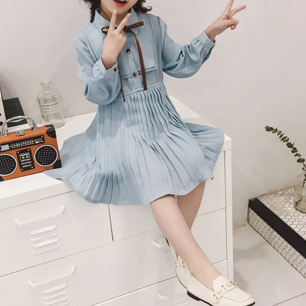 New Arrival Long Sleeve Pleated Design Toddler Children Clothing Kids Dresses For Girls