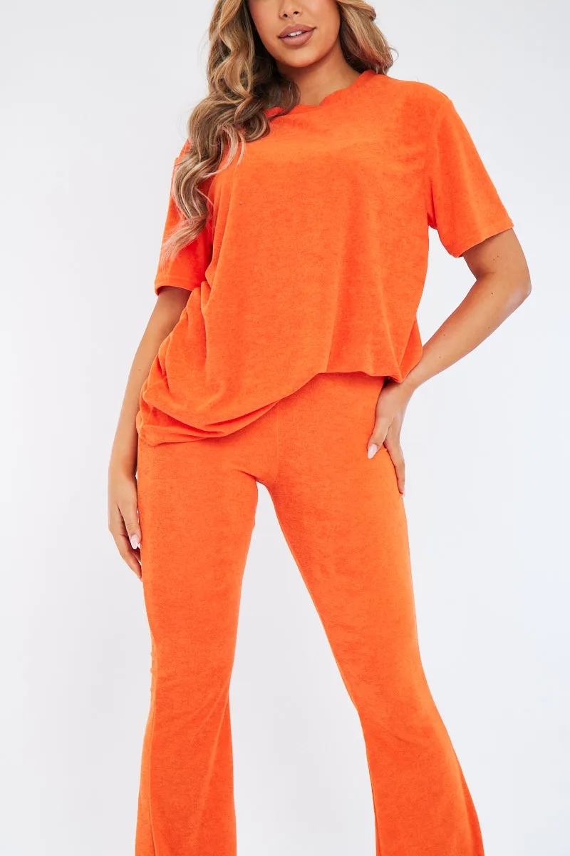 Orange Towelling T- Shirt & Flare Trouser Set - Tania