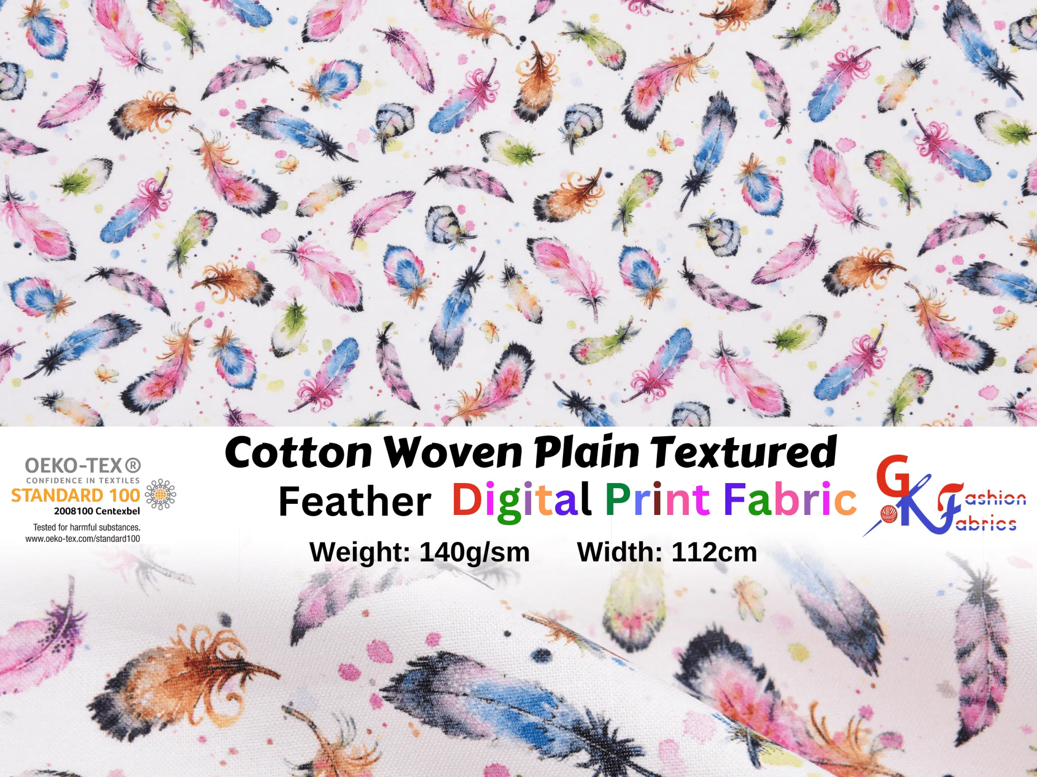 Quilted Cotton Woven Plain Textured Feather Digital Print Fabric - D#2