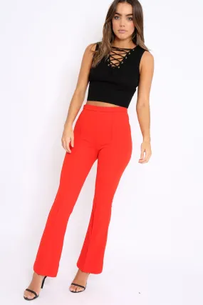 Red Tailored High Waist Flare Trousers - Adela