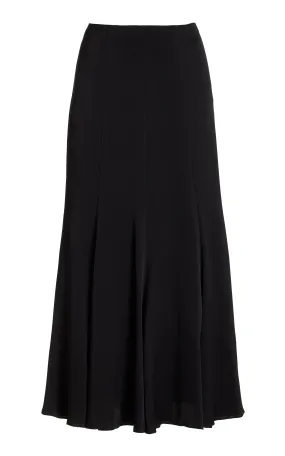 Ricky Midi Skirt in Black Silk Satin