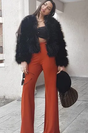 Rust Orange High Waist Flare Trousers -Tisha