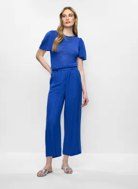 Short Flare Sleeve Top & Linen-Blend Culotte Pants