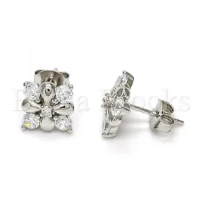 Sterling Silver 02.285.0025 Stud Earring, Flower Design, with White Cubic Zirconia, Polished Finish, Rhodium Tone