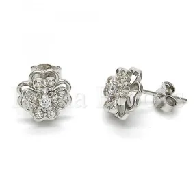 Sterling Silver 02.285.0026 Stud Earring, Flower Design, with White Cubic Zirconia, Polished Finish, Rhodium Tone