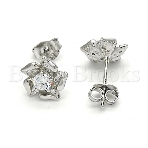 Sterling Silver 02.285.0052 Stud Earring, Flower Design, with White Cubic Zirconia, Polished Finish,