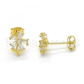 Sterling Silver 02.285.0064 Stud Earring, Flower Design, with White Cubic Zirconia, Polished Finish, Golden Tone