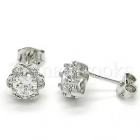 Sterling Silver 02.285.0084 Stud Earring, Flower Design, with White Cubic Zirconia, Polished Finish, Rhodium Tone