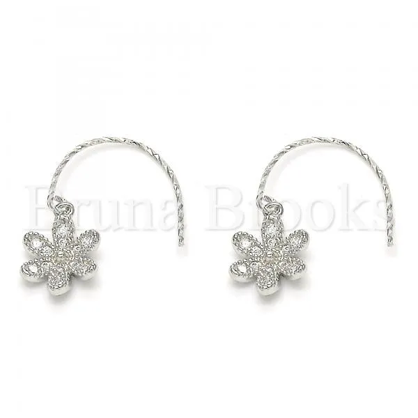 Sterling Silver 02.366.0001 Dangle Earring, Flower Design, with White Cubic Zirconia, Polished Finish, Rhodium Tone