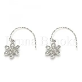 Sterling Silver 02.366.0001 Dangle Earring, Flower Design, with White Cubic Zirconia, Polished Finish, Rhodium Tone