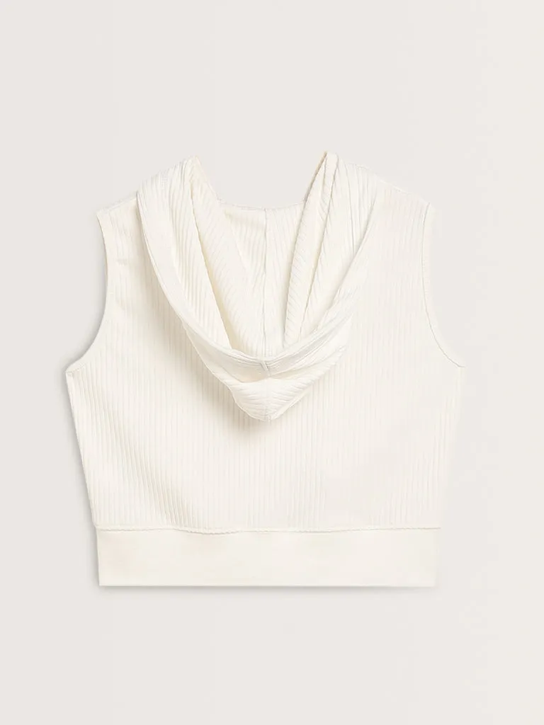 Studiofit White Ribbed Textured Cotton Jacket