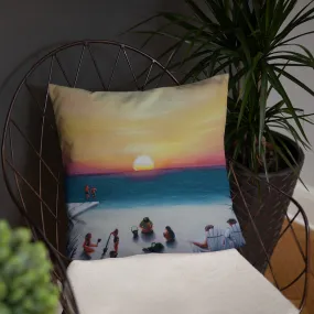 Sunset with Beach Goers Basic Pillow