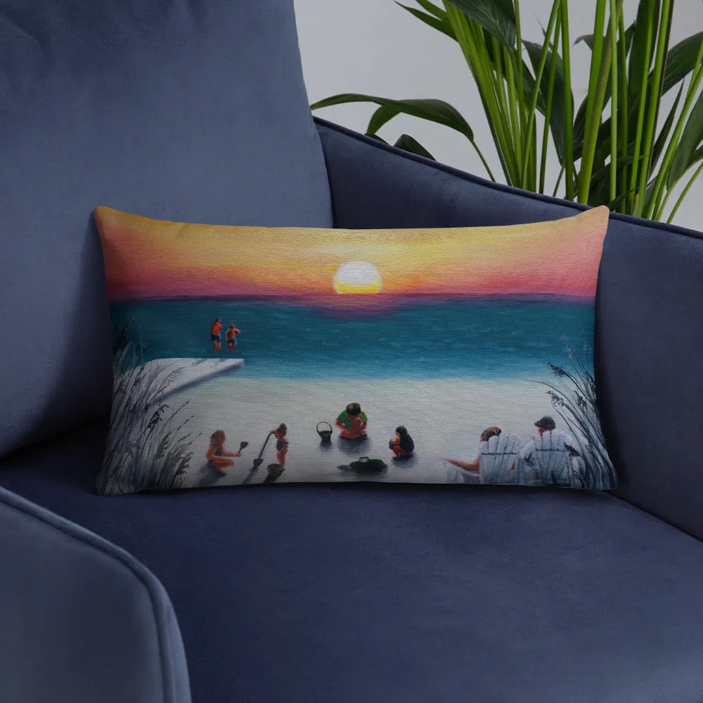 Sunset with Beach Goers Basic Pillow