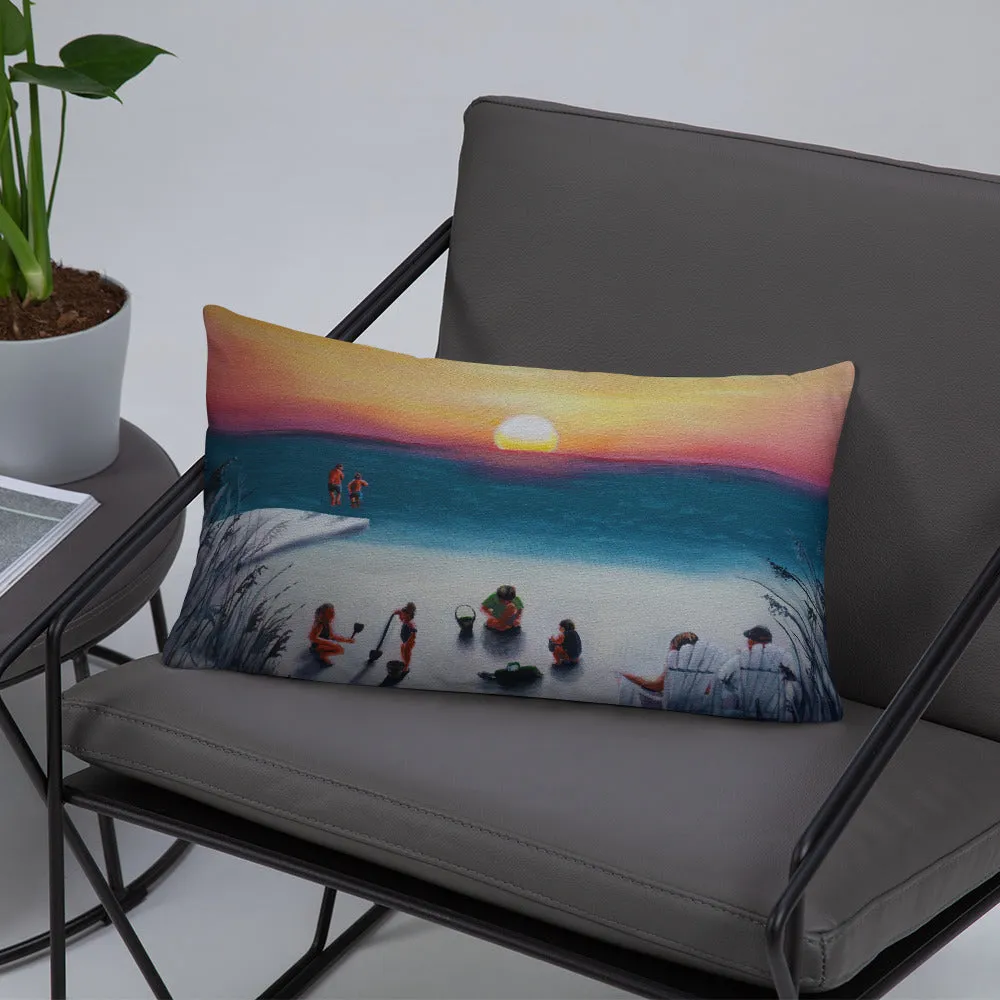 Sunset with Beach Goers Basic Pillow